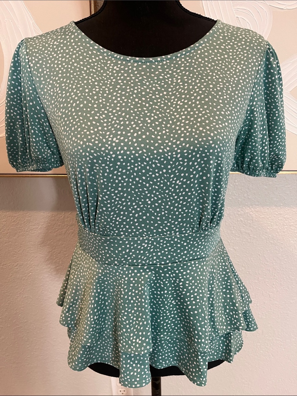meraki Teal Polka Dot Peplum Top